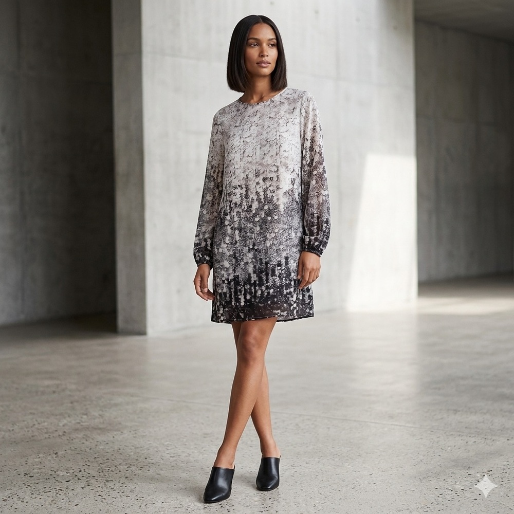 Silver Gray Ombré Long Sleeve Dress